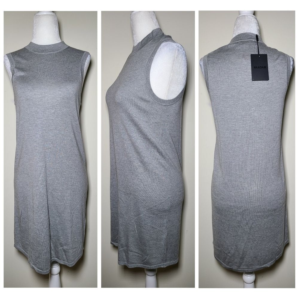 NWT|Naadam Grey Cashmere Silk Blend Sleeveless Mini Shift Dress, XS